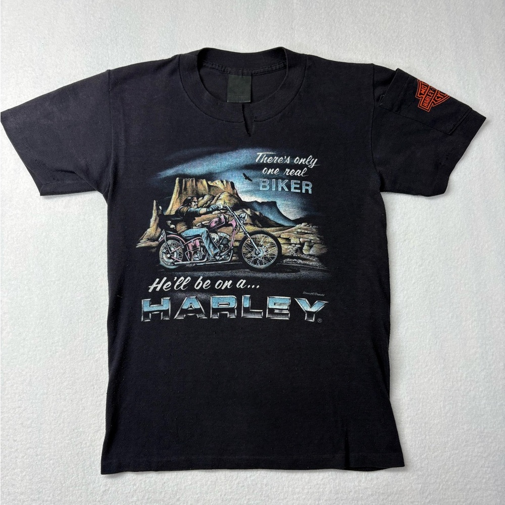 HARLEY 3D EMBLEM 1985 REAL BIKER BIKE WEEK DAYTONA BEACH T SHIRT 23”x 15.5”